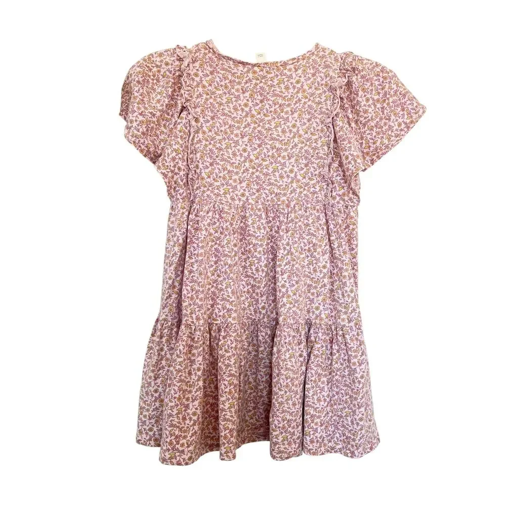Crewcuts Girls Pink Floral Tiered Cotton Summer Dress Size 8 Garden Party